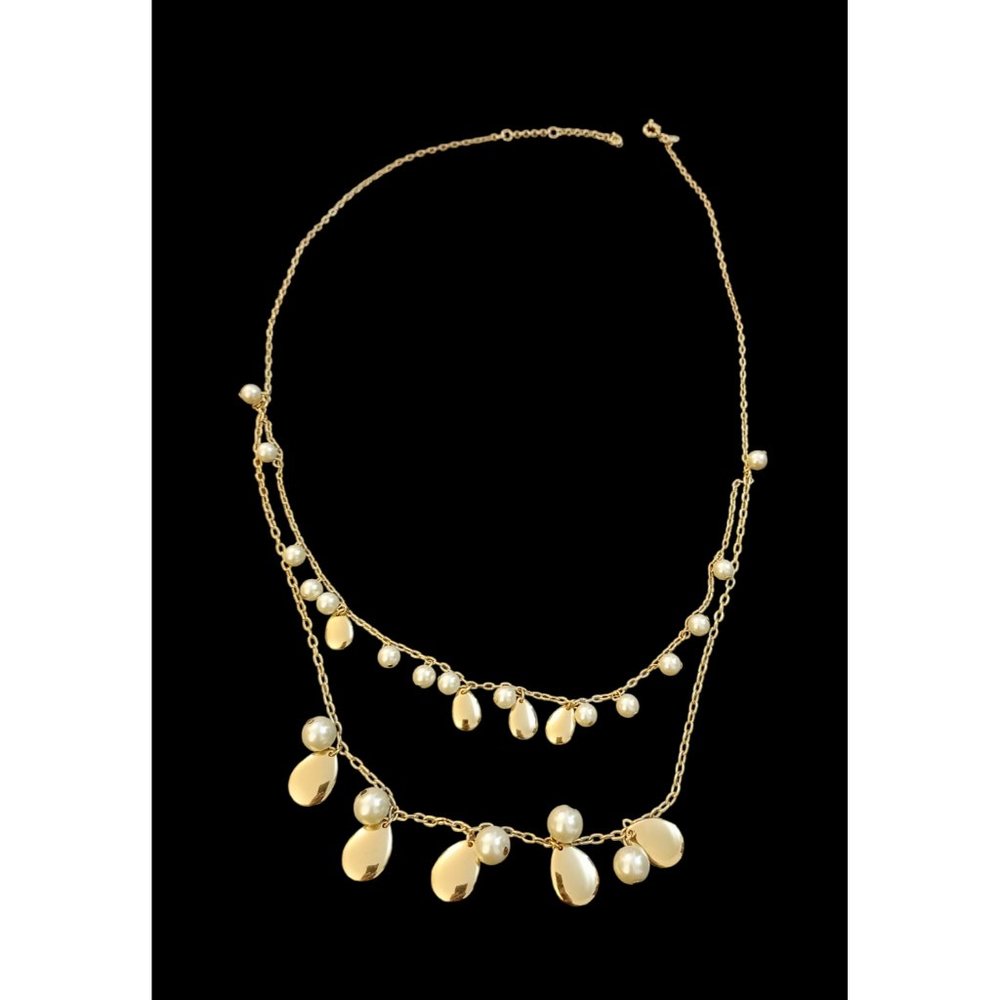 J.Crew Gold Tone Multi Strand Faux Pearl Tear Drop Long Statement Necklace 35"